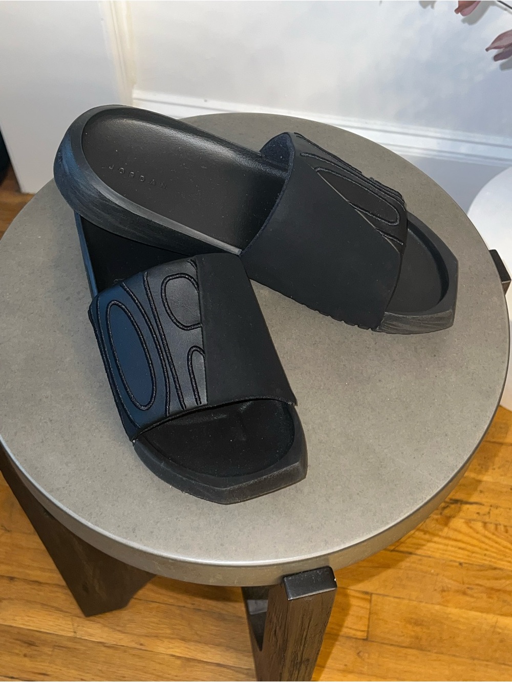 Jordan Black Women's Slide Sandals with Embossed Strap